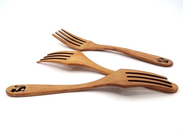 Pan fork from alder with laser engraved image 3