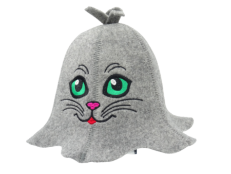 Sauna hat Cat with green eyes gray