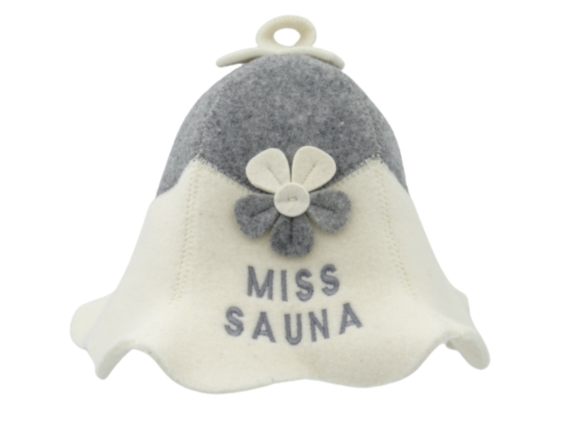 Saunamüts Miss Sauna lillega hall valge 1024