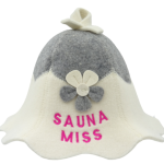 sauna hat for women with flower gray/white 1025