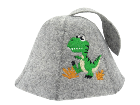 Детская шапка для сауны зеленый Дракон серая