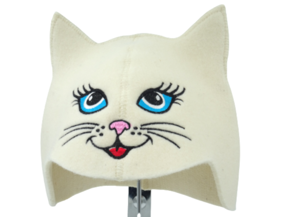 Sauna hat Cat blue eye white 1124
