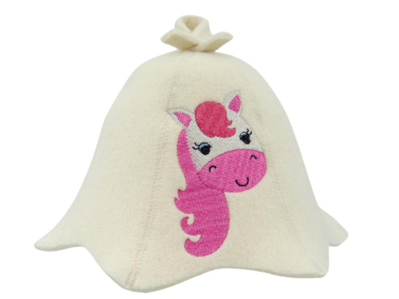 Детская шапка для бани розовая Пони белая L008