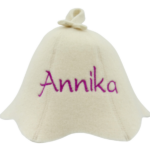 Sauna hat for a child with YOUR NAME white L001