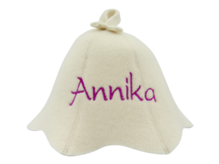 Sauna hat for a child with YOUR NAME white