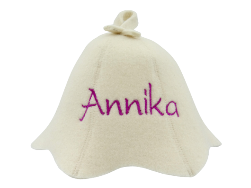 Sauna hat for a child with YOUR NAME white L001
