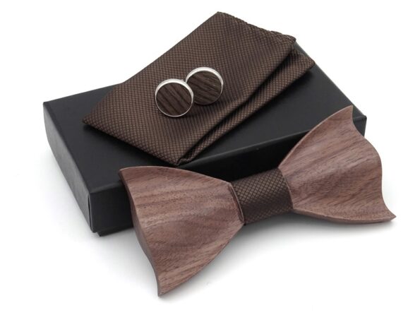Wooden 3D bow tie set K0011