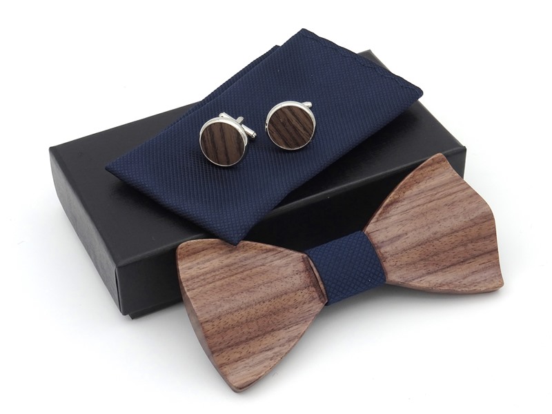 Wooden 3D bow tie set K012