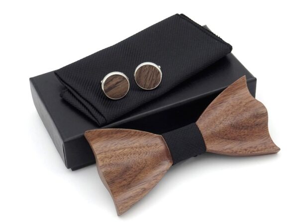 Wooden 3D bow tie set K0016