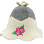 Sauna hat with flowers gray white A0182