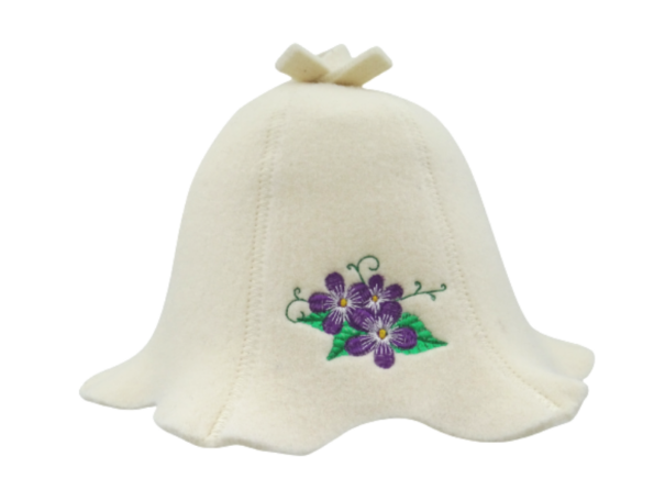женская шапка для сауны с цветами белая A0183