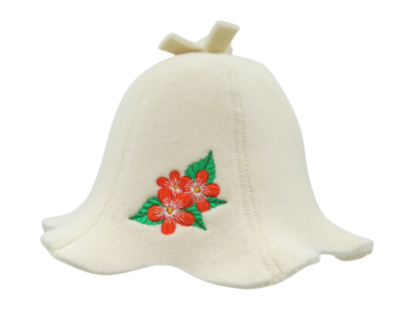 шапка для бани для женщин с цветами белая A0185