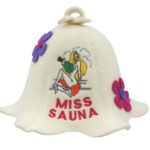 womens Sauna hat Sauna Miss with flowers white 1126