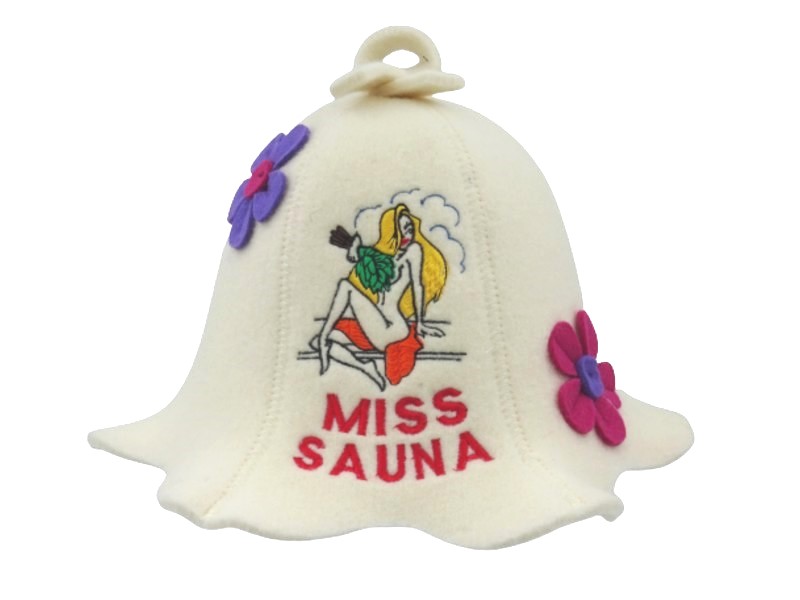 womens Sauna hat Sauna Miss with flowers white 1126
