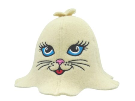 Sauna hat Kitty with blue eyes beige 1032