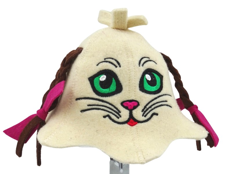 Sauna hat for children Cat with braids