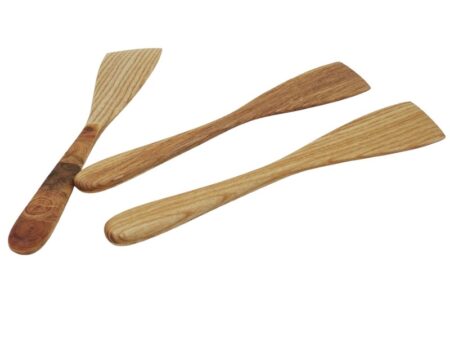 Spatula from ash wood with juniper handle decoration straight 5,3x28cm