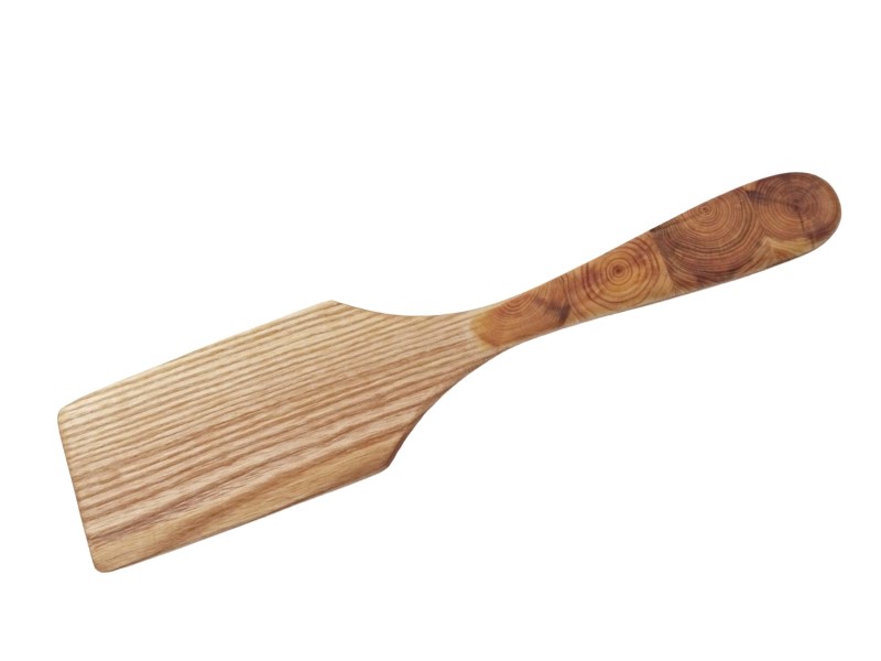 Spatula from ash wood with juniper mosaic straight 6x27cm