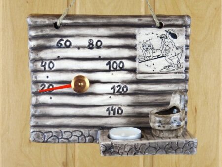 Sauna thermometer with aroma and candle holder