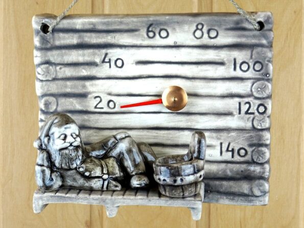 Sauna thermometer man with an aroma barrel