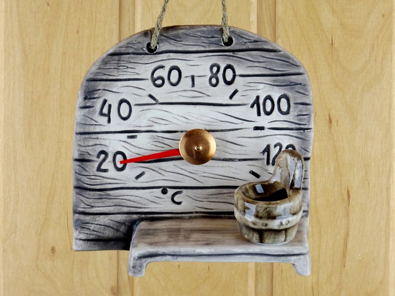 Sauna thermometer made of ceramic with an aroma barrel 849