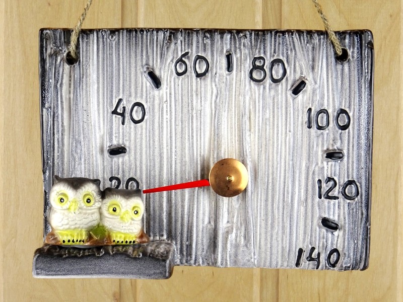 Sauna thermometer made of ceramic with owls 860