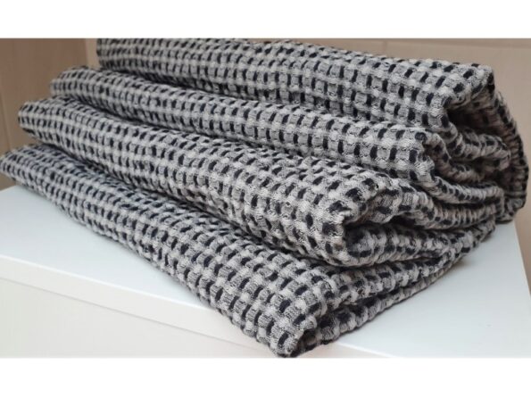 Sauna sheet-towel from linen softened waffle fabric 70x140cm black-white 3