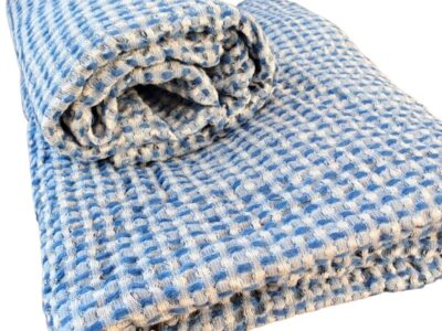 Sauna sheet-towel linen fabric blue-white