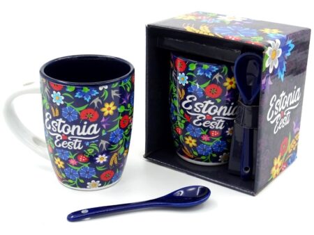 Floral mug with spoon Estonia 300 ml