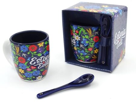 Floral mug with spoon Estonia small 150 ml