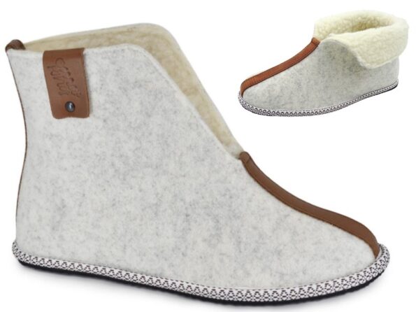 Slippers made of natural felt and with sheep wool, high brim