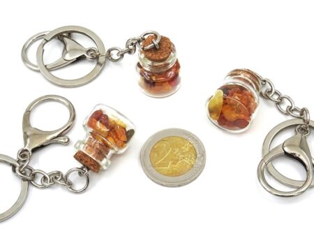Keychain with amber in a bottle