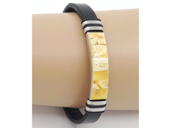 leather bracelet with amber 21cm 17g Lemon no42