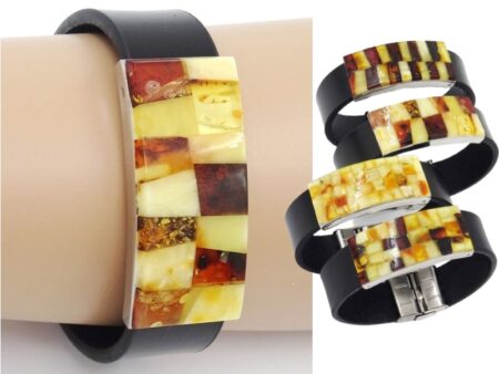 leather bracelet with amber 21cm Multicolor no49