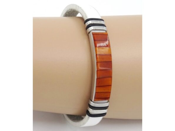 leather bracelet with amber 1×15-21cm 17g Cognac no39