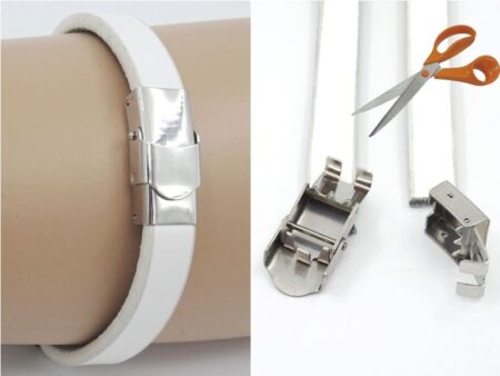 white leather bracelet with amber