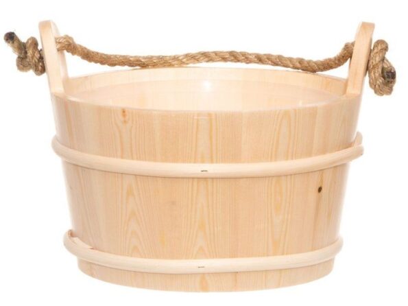 Sauna Pail made of spruce wood with rope handle 4L