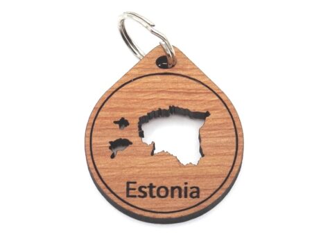 Alder wooden keychain with Estonian map