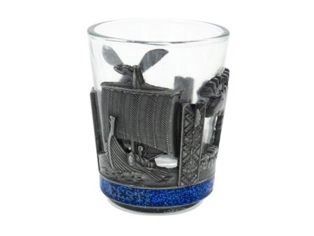 Metal and glass shot glass with Estonian symbols