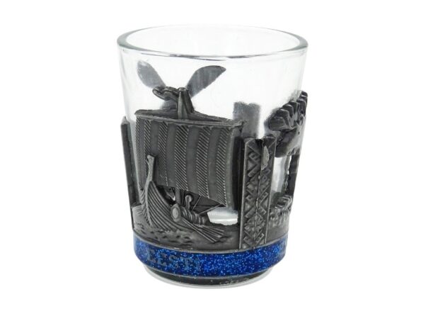 Metal and glass shot glass with Estonian symbols