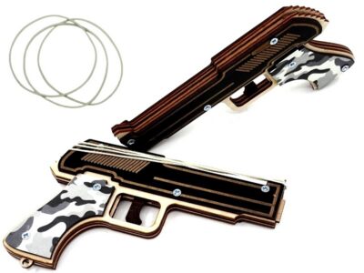 Wooden pistol for shooting rubber rings gray camouflage