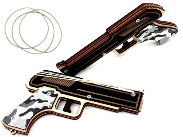 Wooden pistol for shooting rubber rings gray camouflage