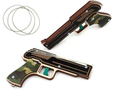 Wooden pistol for shooting rubber rings green camouflage